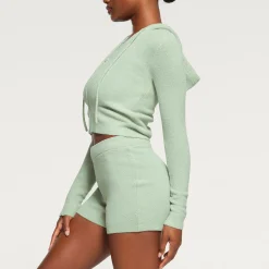 LIGHT COZY CROPPED ZIP UP HOODIE | MINT