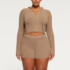LIGHT COZY CROPPED ZIP UP HOODIE | DESERT