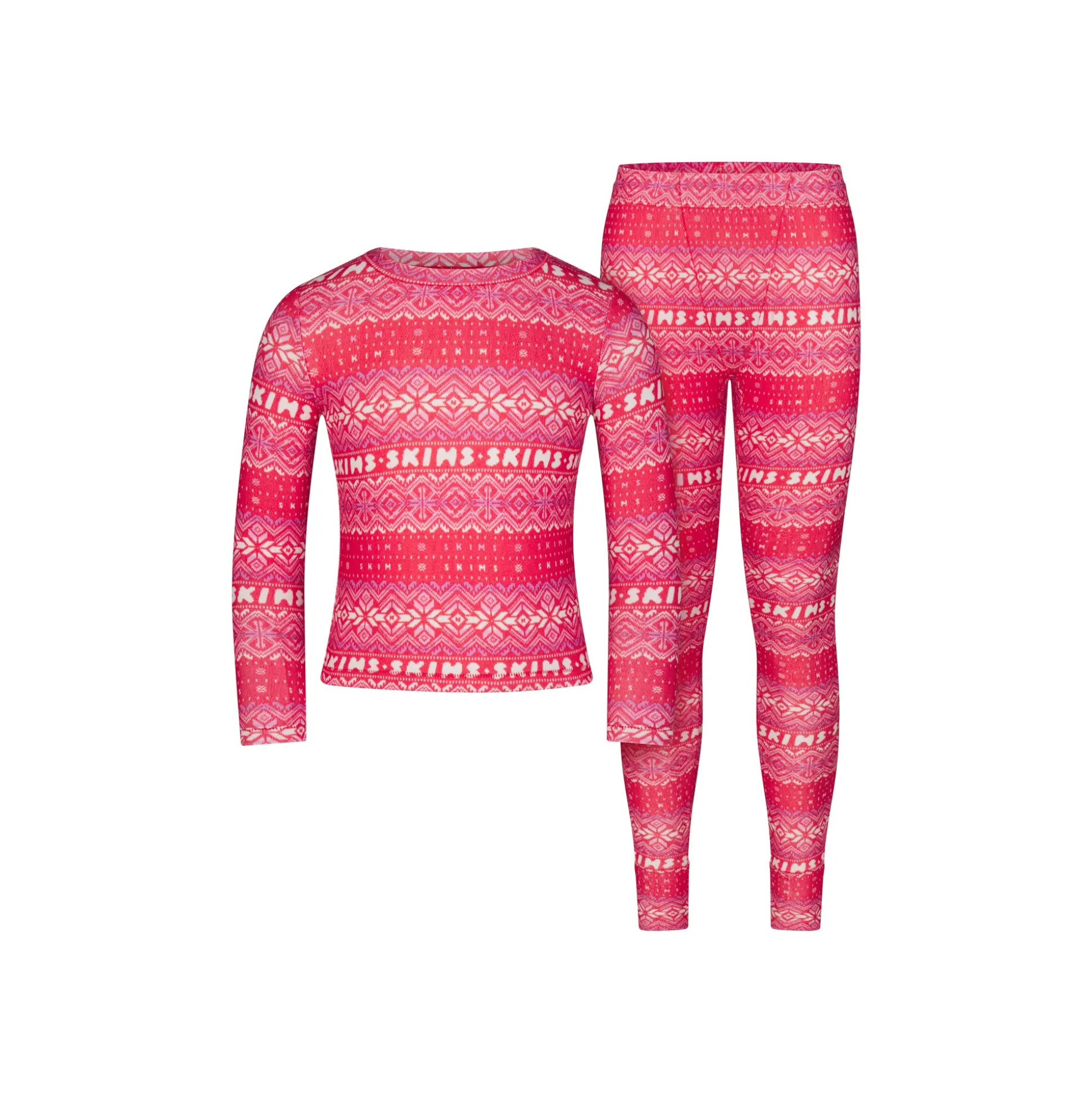 LOGO PLUSH POINTELLE KIDS LONG SLEEVE SET | RED FAIR ISLE
