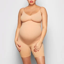 MATERNITY SCULPTING BODYSUIT MID THIGH | OCHRE