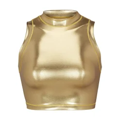 METALLIC SWIM MOCK NECK TANK | GOLD