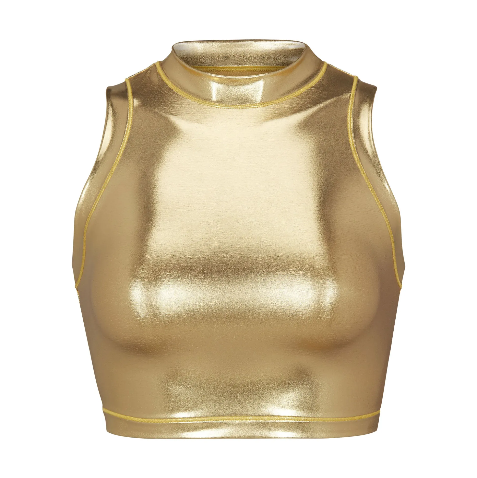 METALLIC SWIM MOCK NECK TANK | GOLD