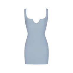 RAW EDGE SLIT FRONT MINI DRESS | DENIM