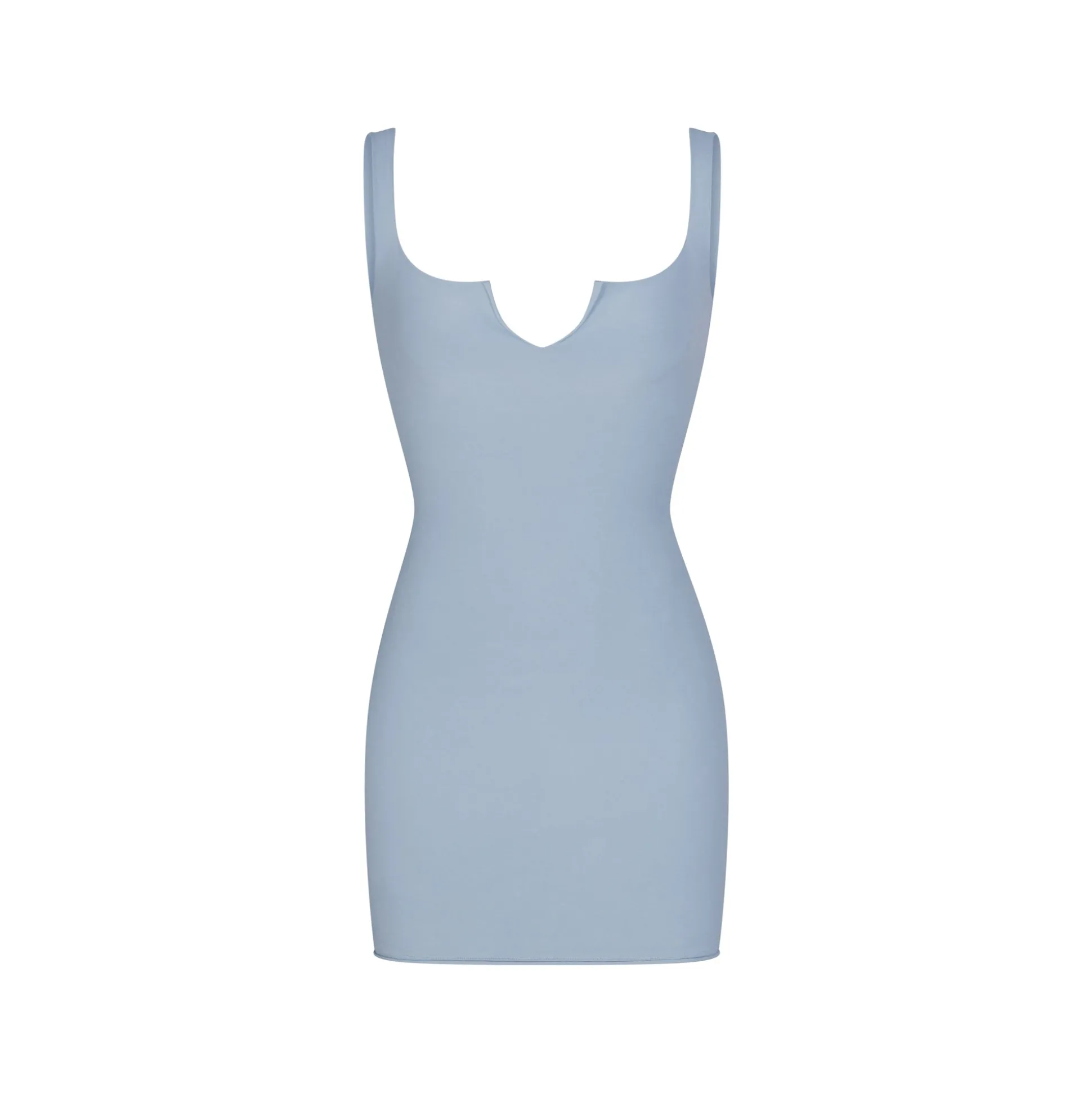 RAW EDGE SLIT FRONT MINI DRESS | DENIM
