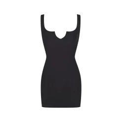 RAW EDGE SLIT FRONT MINI DRESS | ONYX