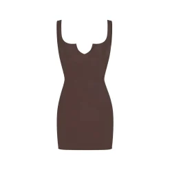 RAW EDGE SLIT FRONT MINI DRESS | ESPRESSO