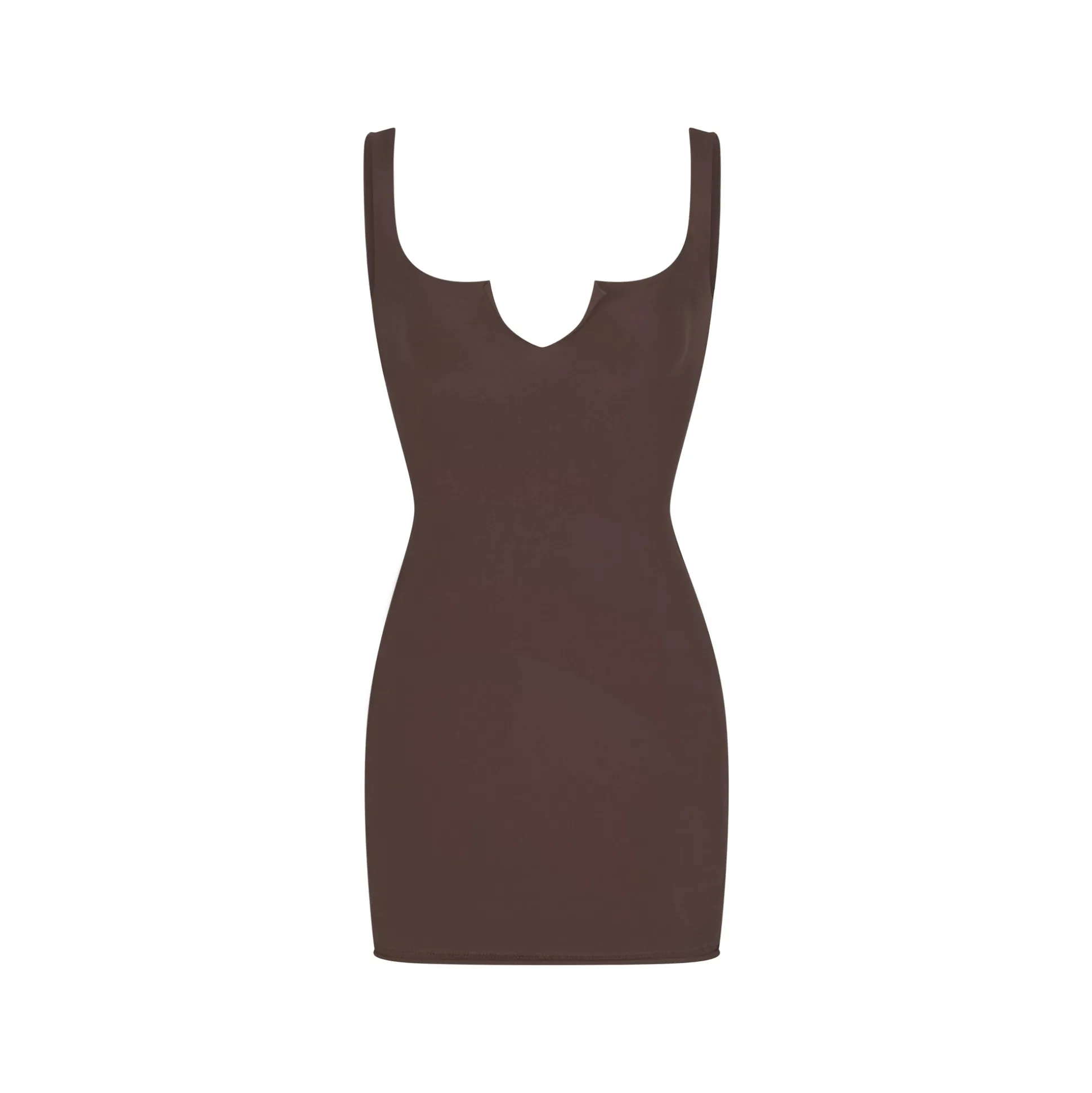 RAW EDGE SLIT FRONT MINI DRESS | ESPRESSO