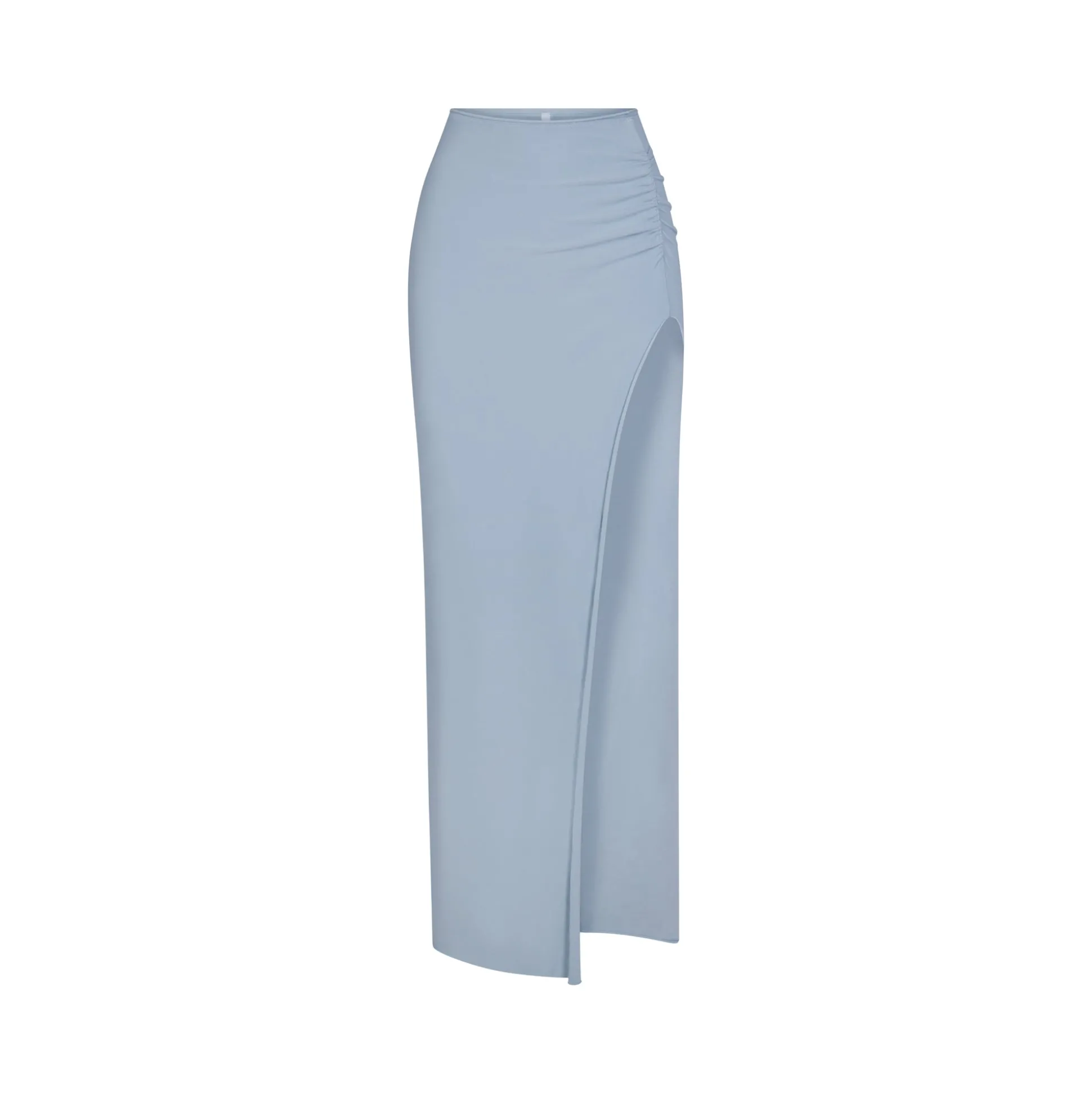 RAW EDGE SLIT LONG SKIRT | DENIM