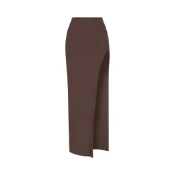 RAW EDGE SLIT LONG SKIRT | ESPRESSO