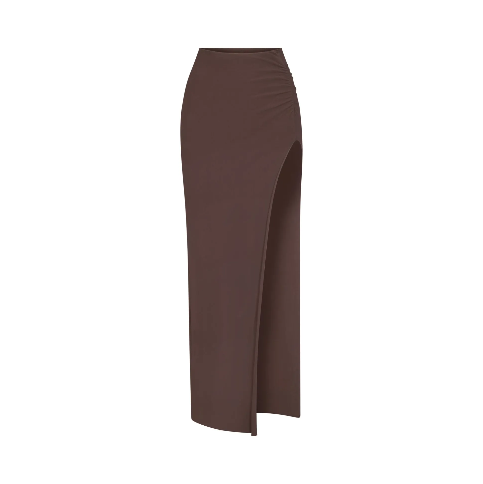 RAW EDGE SLIT LONG SKIRT | ESPRESSO