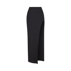 RAW EDGE SLIT LONG SKIRT | ONYX