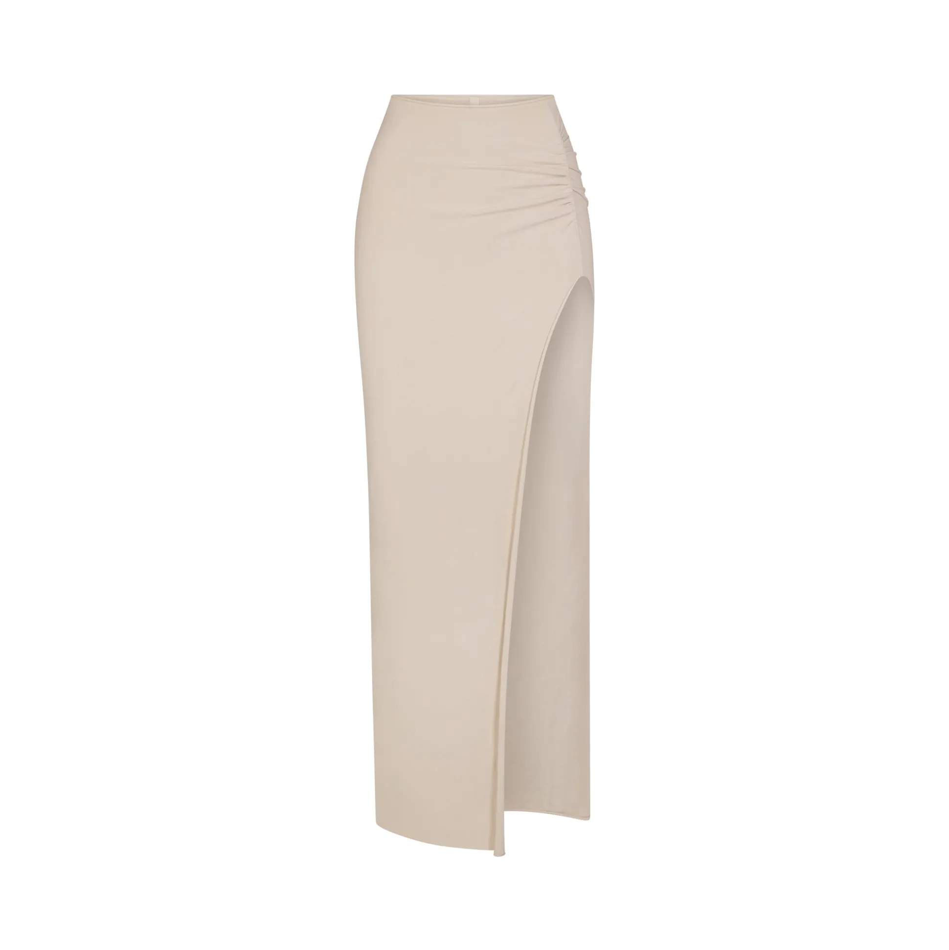 RAW EDGE SLIT LONG SKIRT | STONE