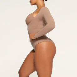 SEAMLESS SCULPT LONG SLEEVE OPEN BUST BRIEF BODYSUIT | SIENNA