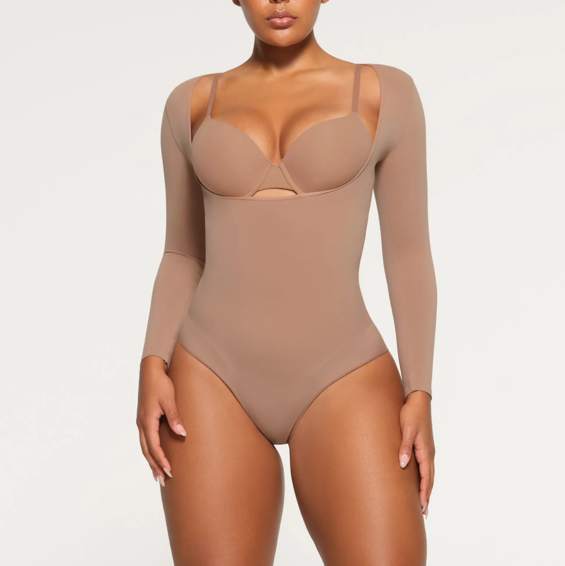 SEAMLESS SCULPT LONG SLEEVE OPEN BUST BRIEF BODYSUIT | SIENNA