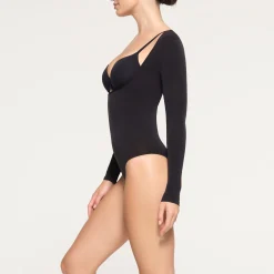 SEAMLESS SCULPT LONG SLEEVE OPEN BUST BRIEF BODYSUIT | ONYX