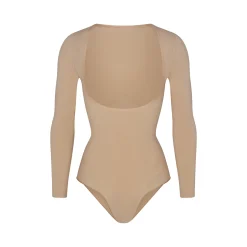 SEAMLESS SCULPT LONG SLEEVE OPEN BUST BRIEF BODYSUIT | CLAY