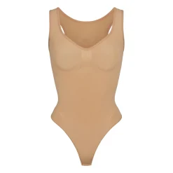 SEAMLESS SCULPT SCOOP NECK THONG BODYSUIT | OCHRE