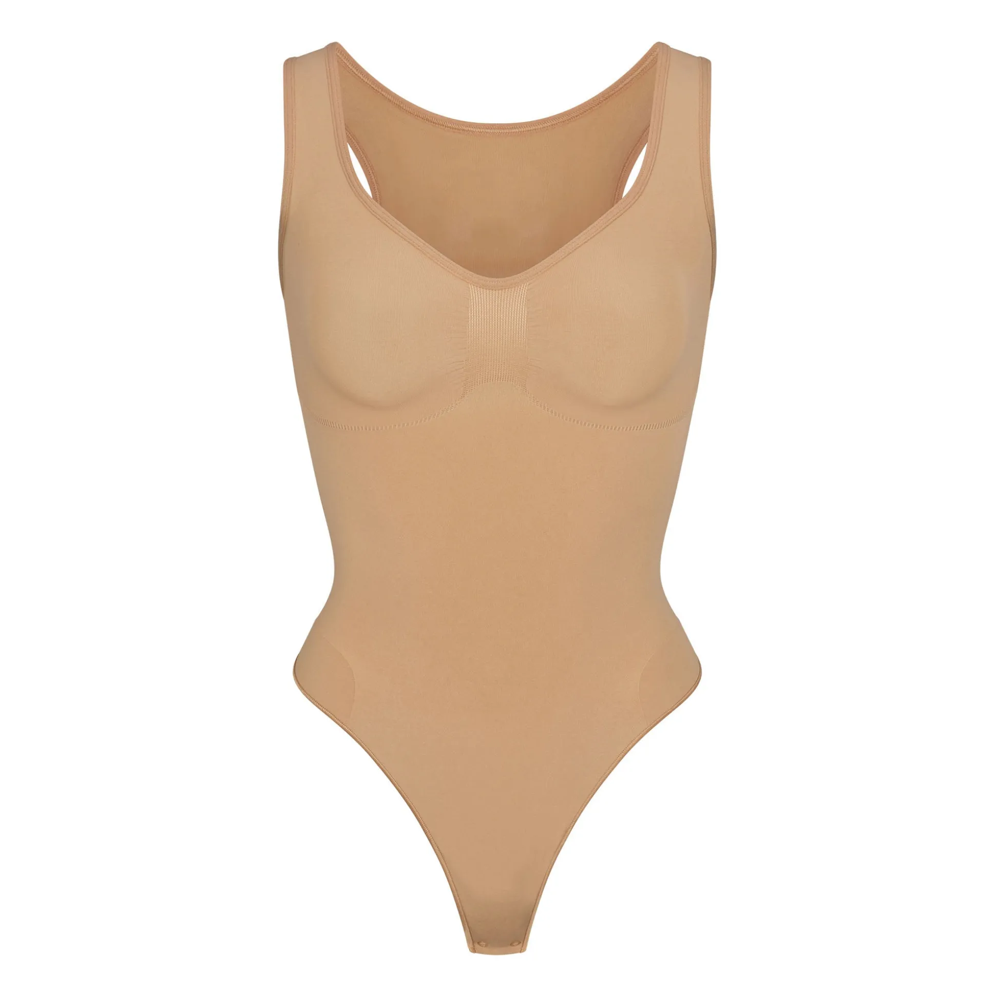 SEAMLESS SCULPT SCOOP NECK THONG BODYSUIT | OCHRE