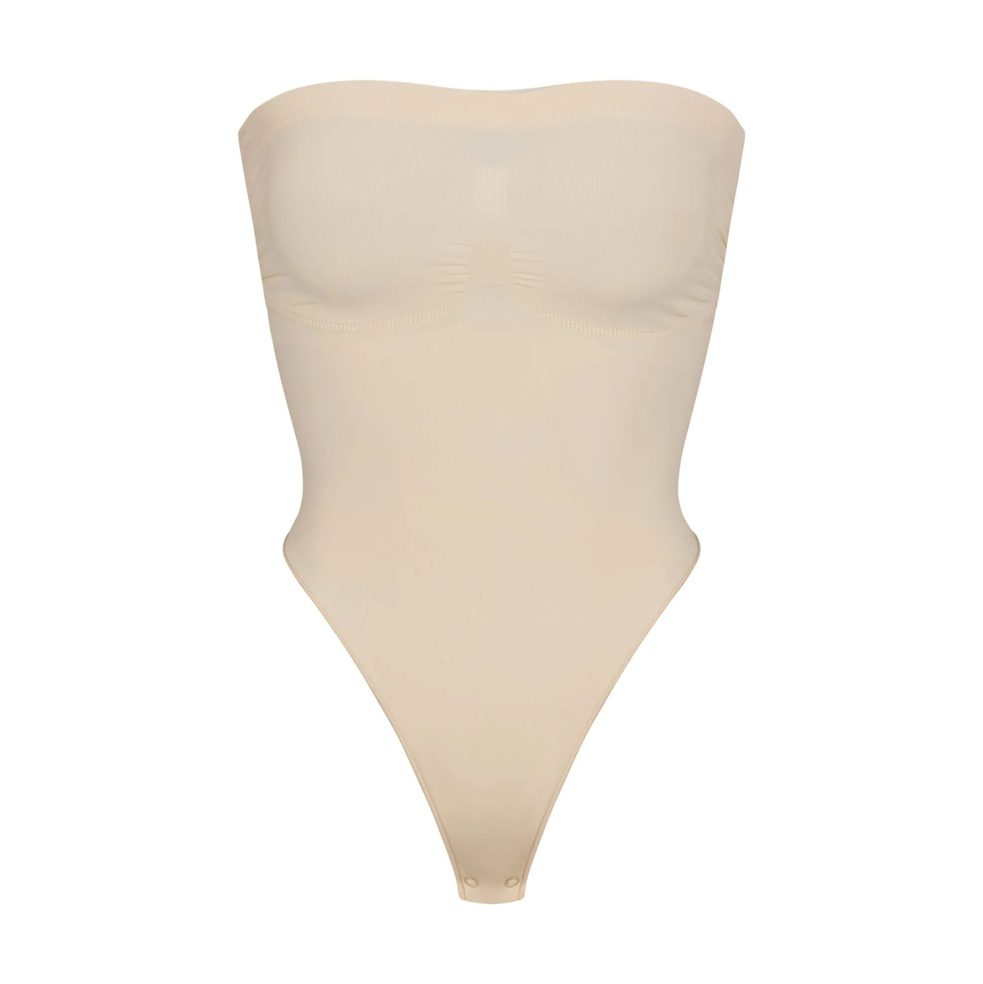 SEAMLESS SCULPT STRAPLESS THONG BODYSUIT | SAND