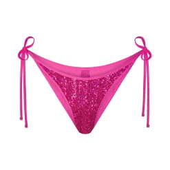 SEQUIN TIE BIKINI BOTTOMS | FLAMINGO