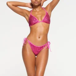 SEQUIN TIE BIKINI BOTTOMS | FLAMINGO