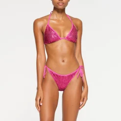 SEQUIN TRIANGLE BIKINI TOP | FLAMINGO
