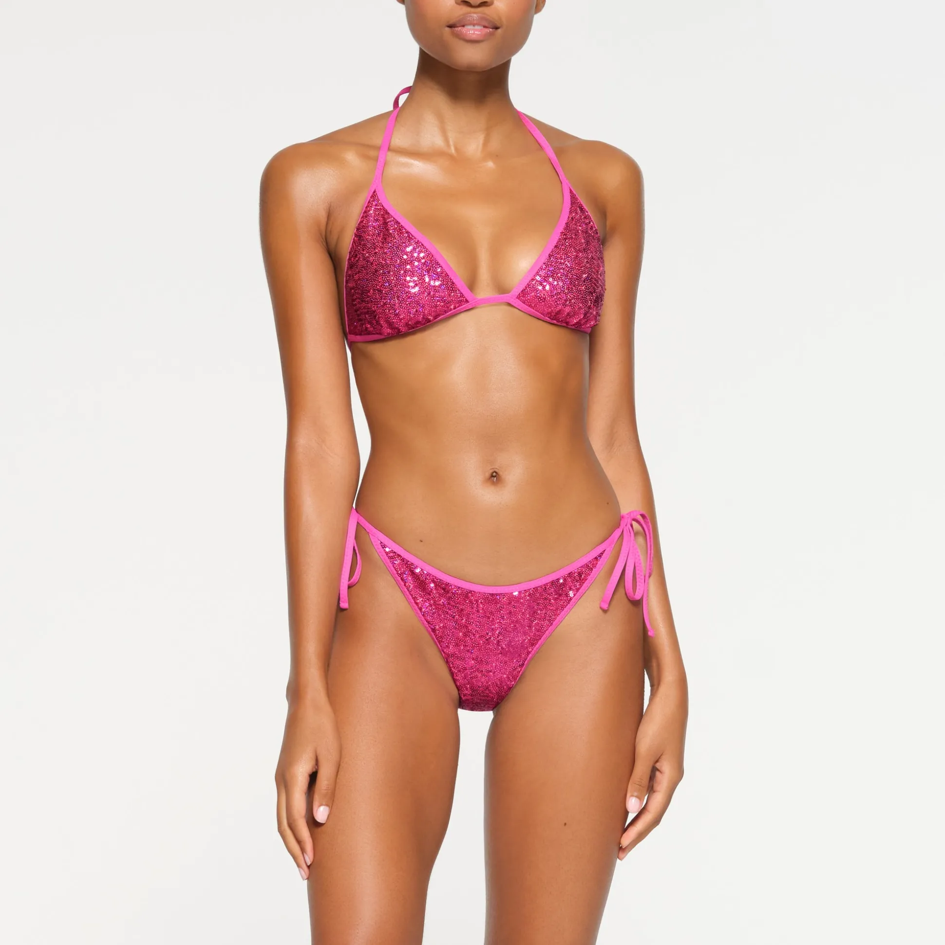 SEQUIN TRIANGLE BIKINI TOP | FLAMINGO