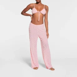 SHEER VELVET STRAIGHT LEG PANT | BABY PINK