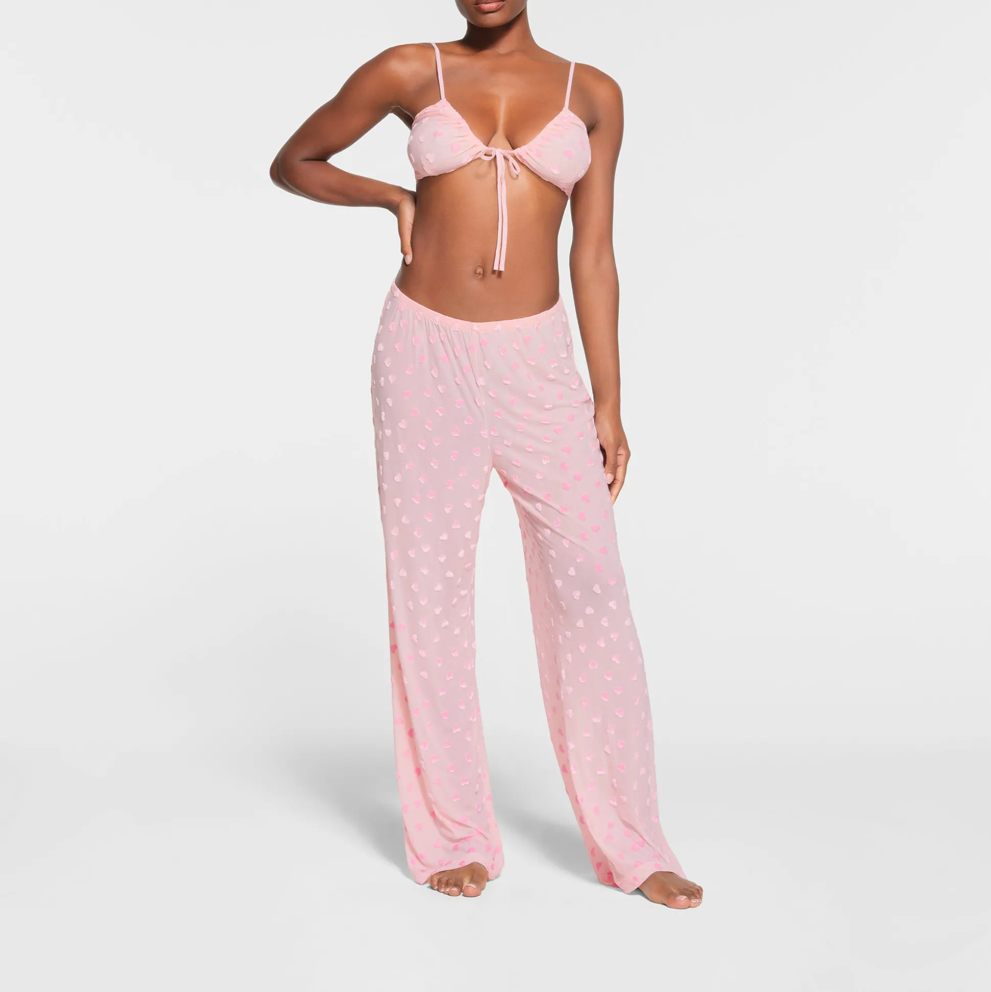 SHEER VELVET STRAIGHT LEG PANT | BABY PINK