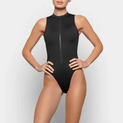 SIGNATURE SWIM ZIP FRONT SLEEVELESS ONE PIECE | ONYX