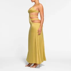 SILK STRAPPY LONG SLIP DRESS | TOPAZ