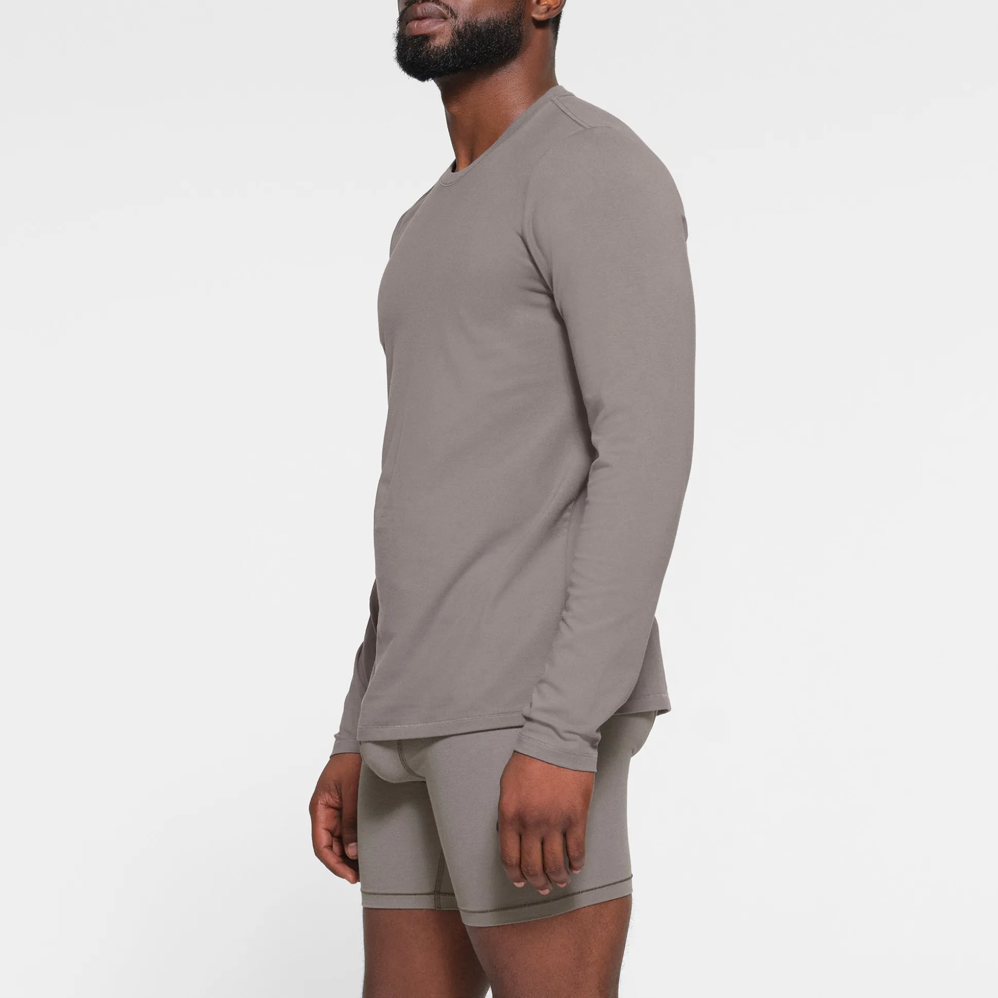 SKIMS COTTON MENS LONG SLEEVE T-SHIRT | WASHED GUNMETAL