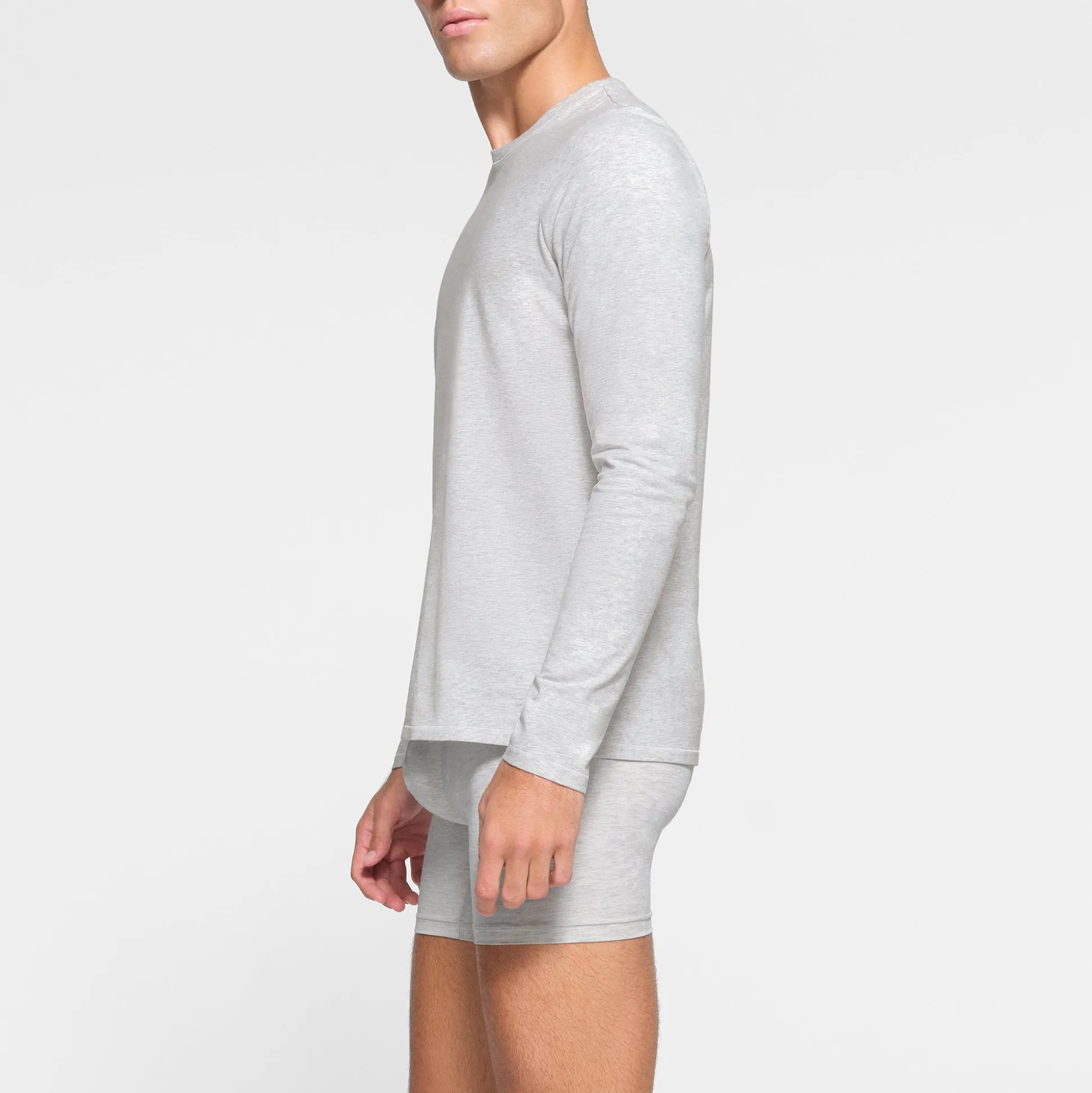 SKIMS COTTON MENS LONG SLEEVE T-SHIRT | LIGHT HEATHER GREY