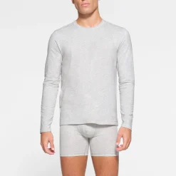 SKIMS COTTON MENS LONG SLEEVE T-SHIRT | LIGHT HEATHER GREY