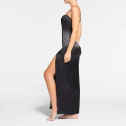 SKIMS JACQUARD LACE LONG DRESS | ONYX