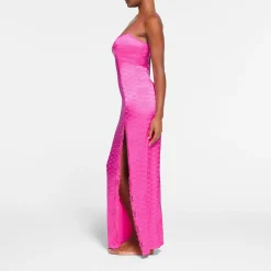 SKIMS JACQUARD LACE LONG DRESS | HOT PINK