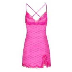 SKIMS JACQUARD LACE SLIP DRESS | HOT PINK