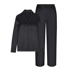 SKIMS JACQUARD LONG SLEEVE BUTTON UP SLEEP SET | ONYX