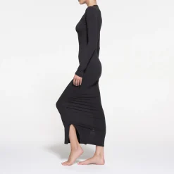 SKIMS SLEEP HENLEY LONG DRESS | ONYX