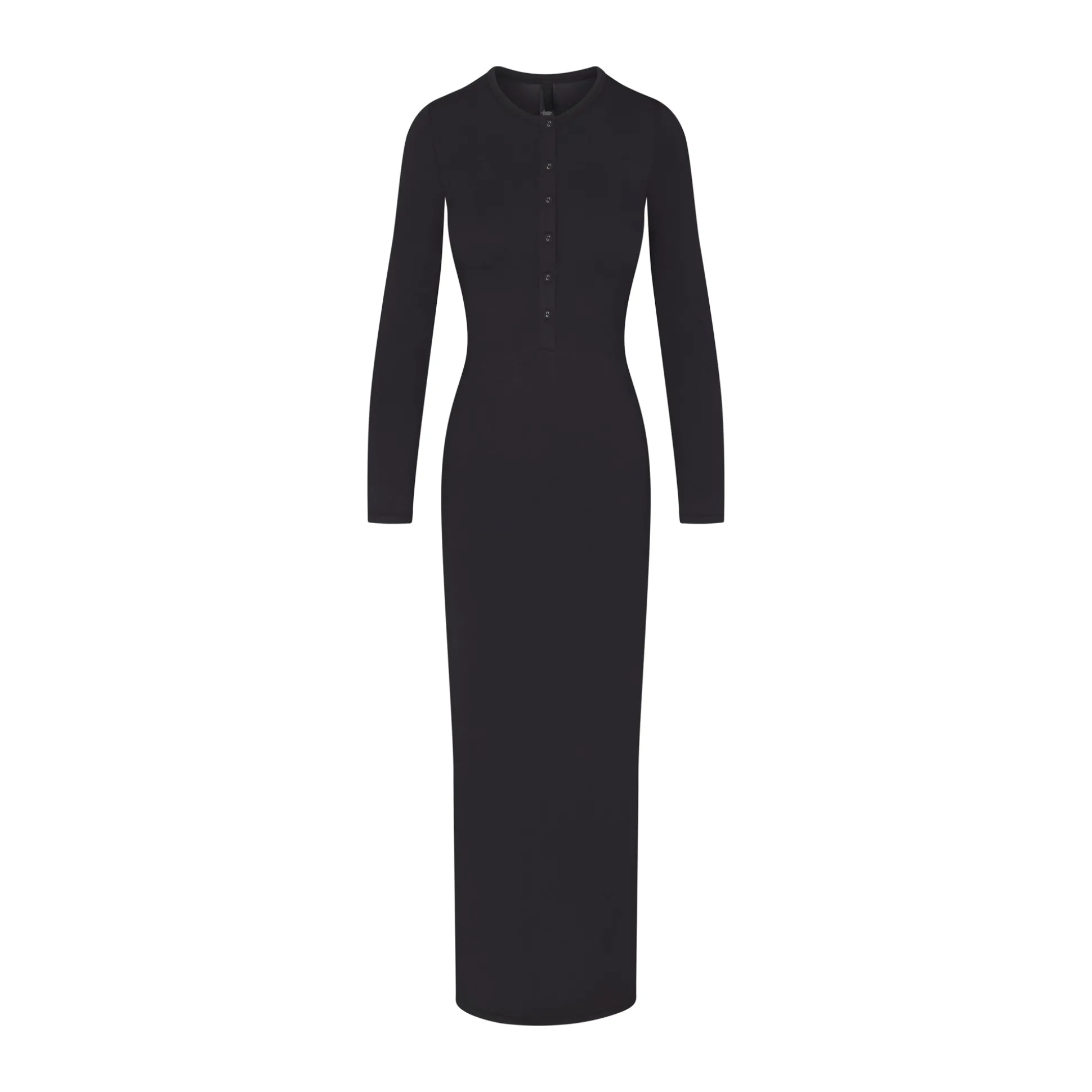 SKIMS SLEEP HENLEY LONG DRESS | ONYX