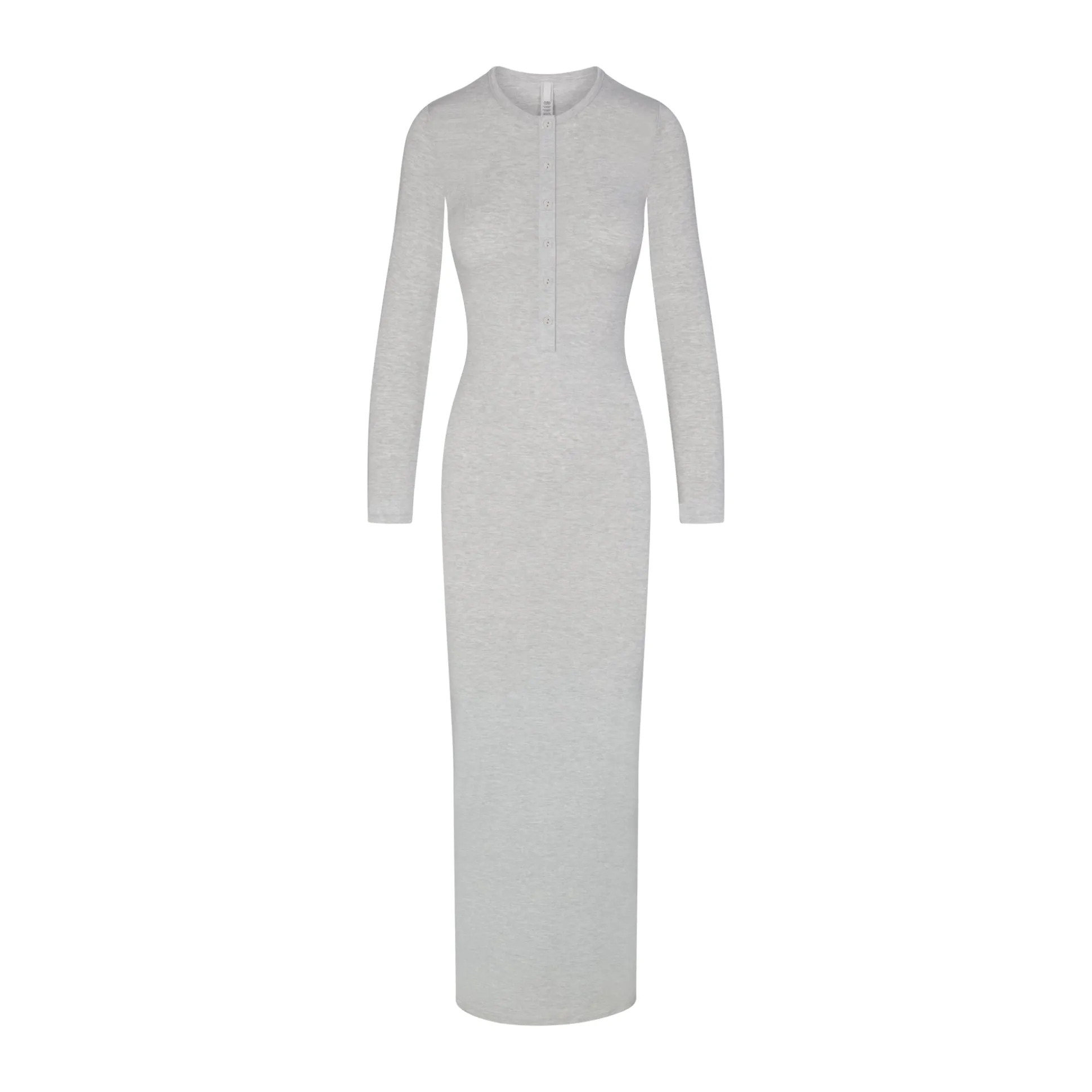 SKIMS SLEEP HENLEY LONG DRESS | LIGHT HEATHER GREY