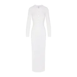 SKIMS SLEEP HENLEY LONG DRESS | SNOW
