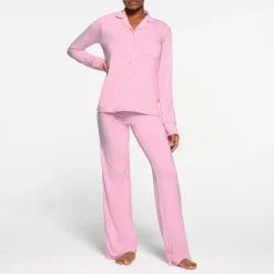 SKIMS SLEEP LONG SLEEVE BUTTON UP SET | BUBBLE GUM