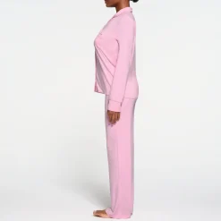 SKIMS SLEEP LONG SLEEVE BUTTON UP SET | BUBBLE GUM