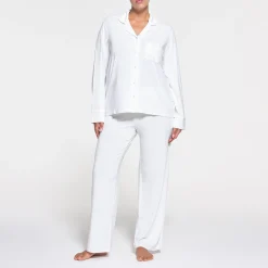 SKIMS SLEEP LONG SLEEVE BUTTON UP SET | SNOW