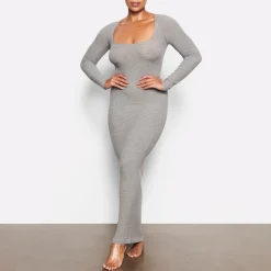 SOFT LOUNGE LONG SLEEVE DRESS | HEATHER GREY