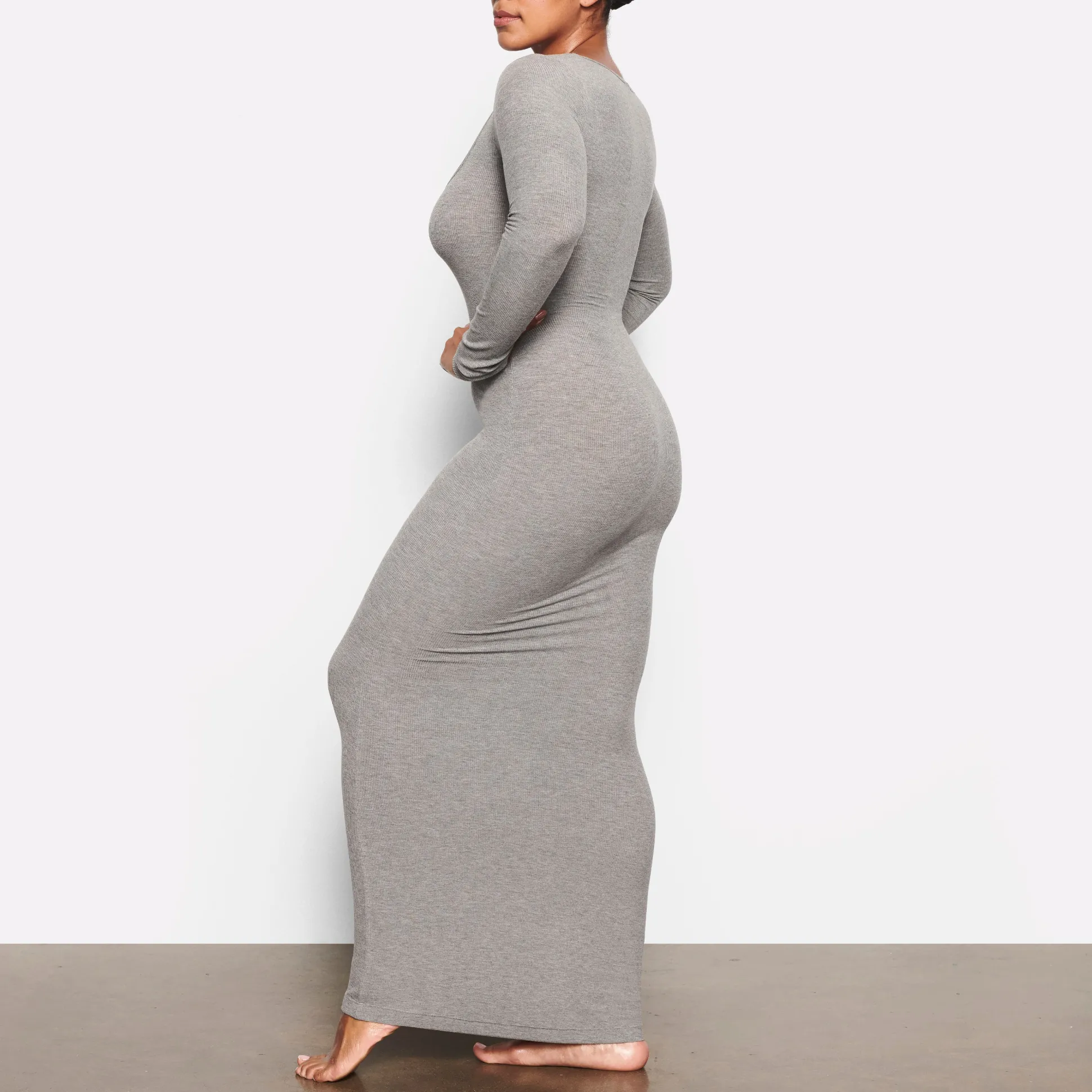 SOFT LOUNGE LONG SLEEVE DRESS | HEATHER GREY
