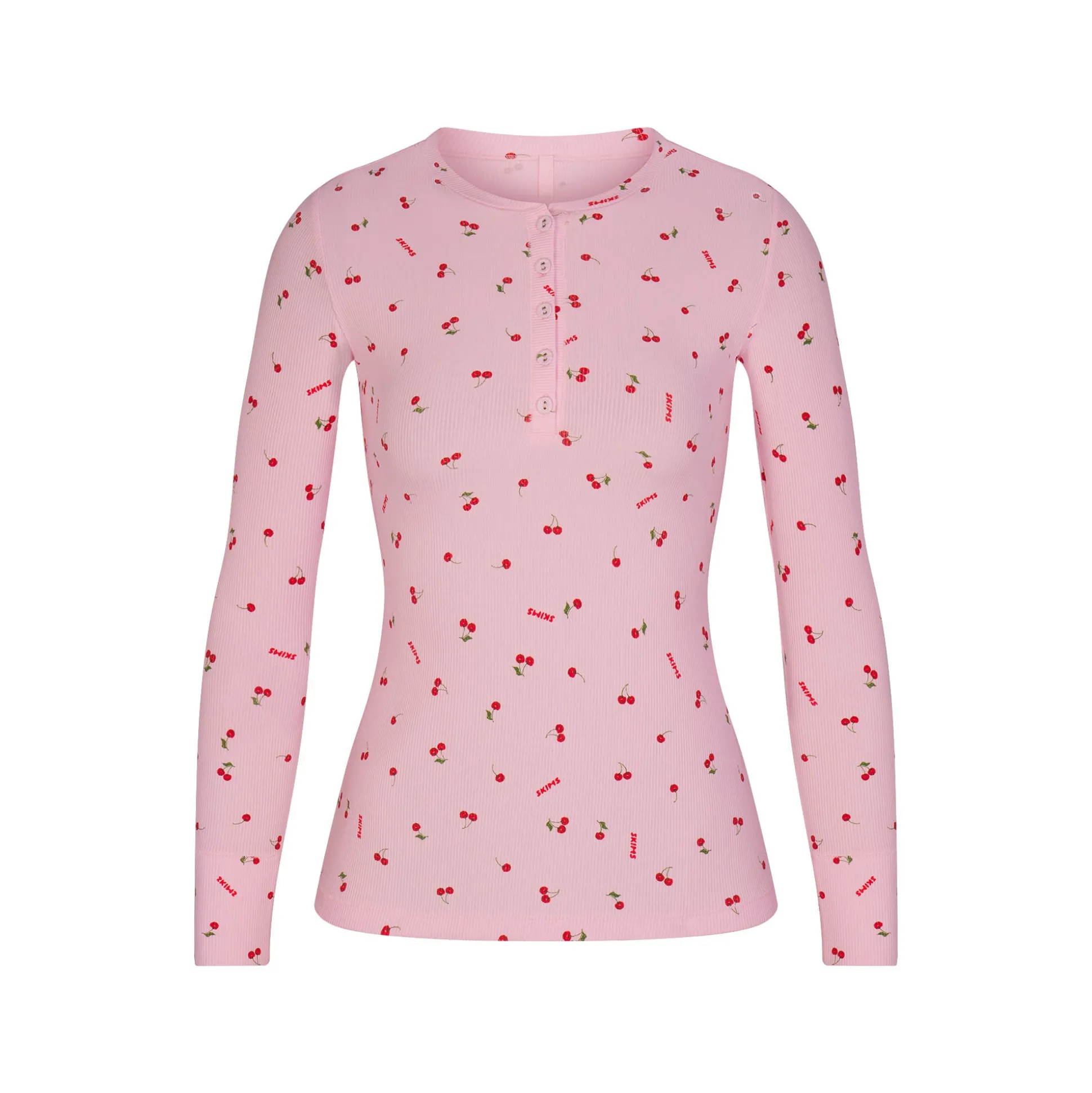 SOFT LOUNGE LONG SLEEVE HENLEY | CHERRY BLOSSOM PRINT