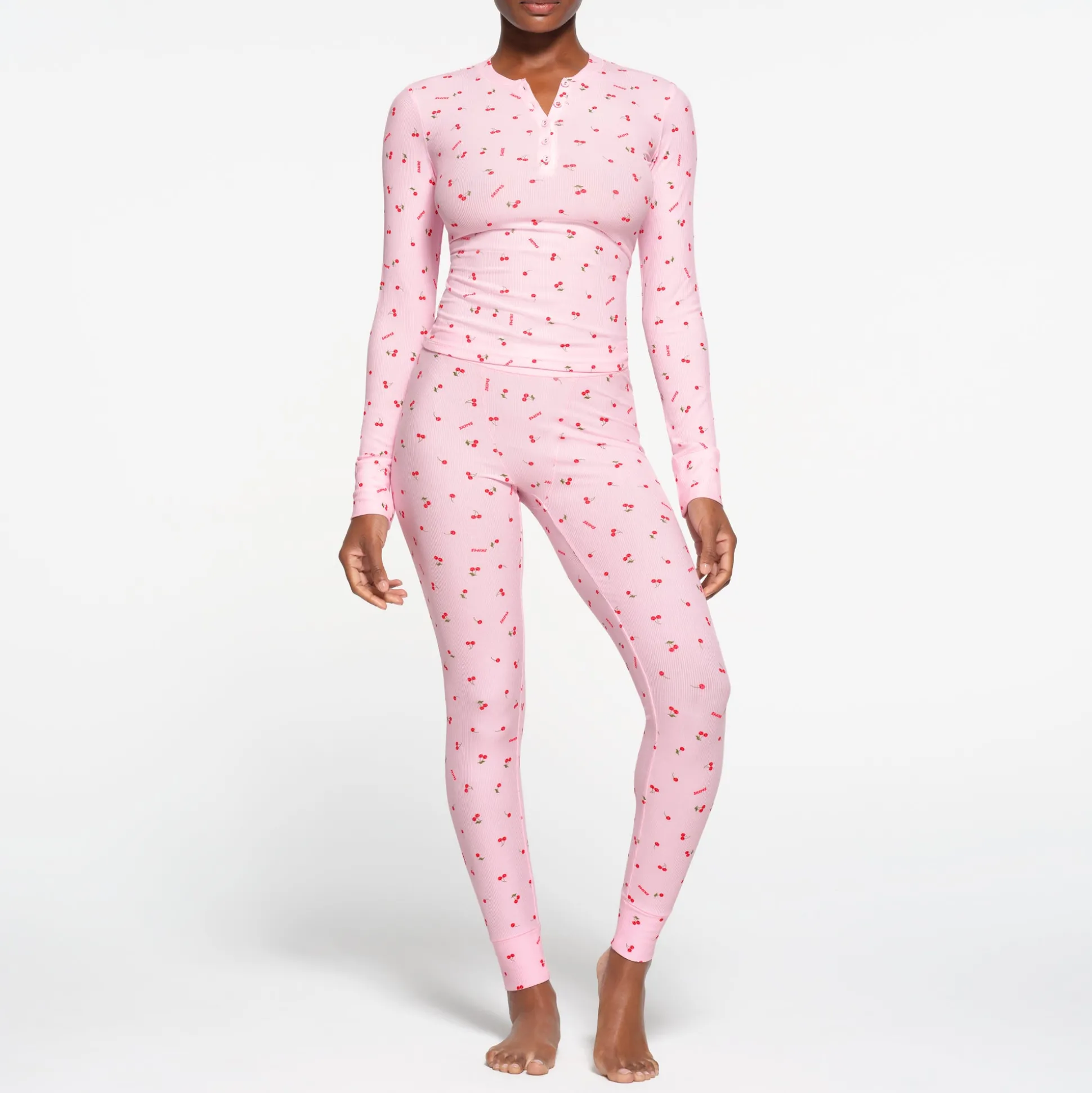 SOFT LOUNGE LONG SLEEVE HENLEY | CHERRY BLOSSOM PRINT