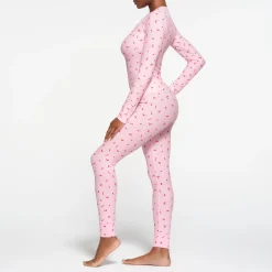 SOFT LOUNGE LONG SLEEVE HENLEY | CHERRY BLOSSOM PRINT